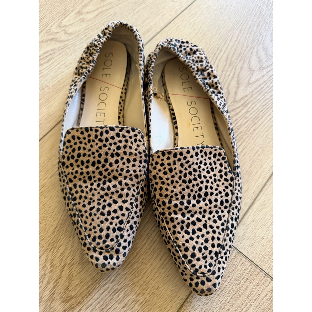 Sole Society Leopard Print Pointed Toe Scrunch Back Flats Tan Black Womens 7.5